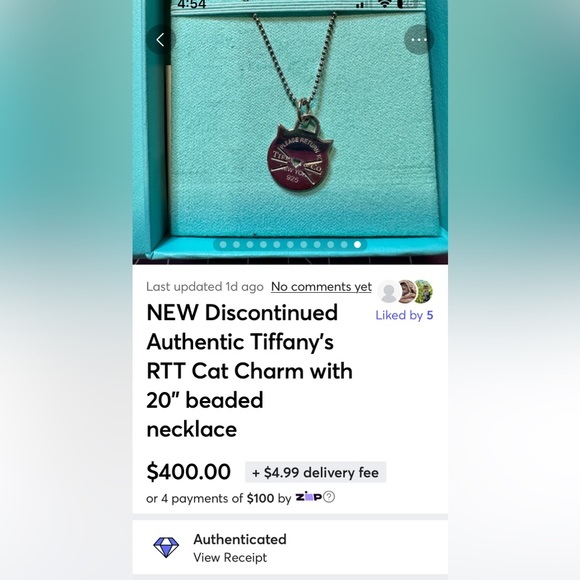 SOLD Discontinued Authentic Tiffany’s RTT Cat Charm with 20” beaded necklace - Picture 11 of 11